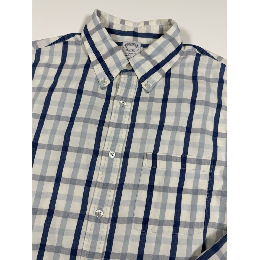 Brooks Brothers Regent Fit Shirt Mens Large Blue White Plaid Button Down Cotton